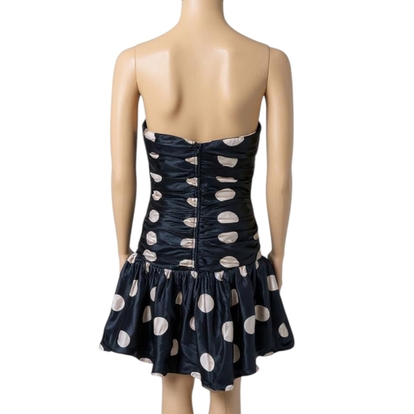 Betsey Johnson 100% Silk Polka Dot Strapless Mini Dress - Coquette Retro - 6 - Picture 5 of 10
